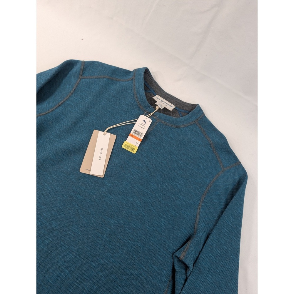 Tommy Bahama Blue Gray Reversible Crewneck Sweater Flip Sider 100% COTTON Small